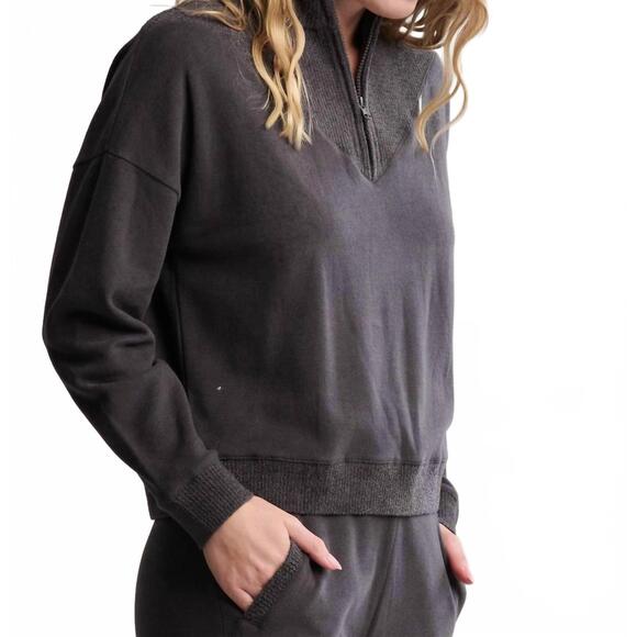 NEW BAREFOOT DREAMS brushed fleece with cozychic ultra lite rib half zip pullove - Picture 3 of 4
